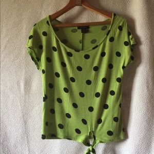 Lime blue. Green and black polkadot top size M